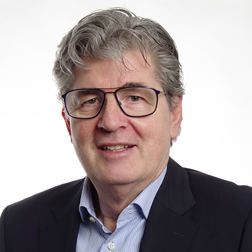 Dozent mit Brille und grauen Haaren